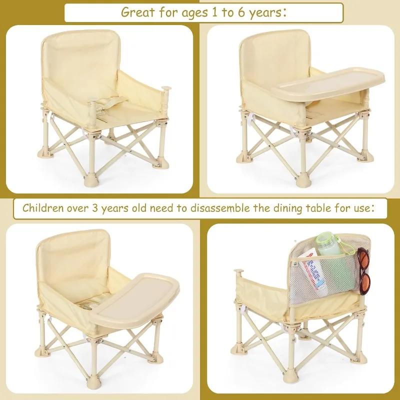 Chaise de plage pliable pour bébé avec parasol, dossier, poche et ceinture de sécurité – Siège d'alimentation pour tout-petit, idéal pour table à manger et camping