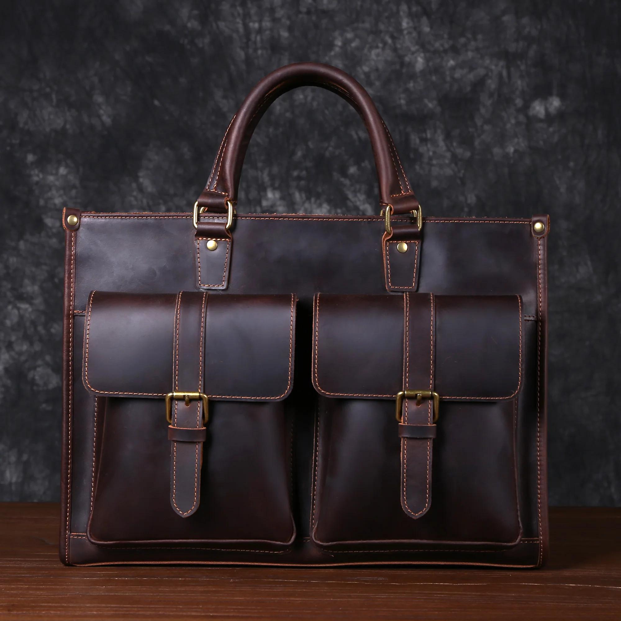 Sac à bandoulière rétro en cuir de vachette pour homme