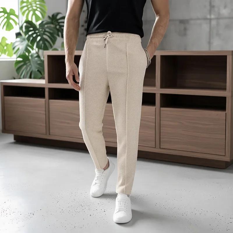 Pantalon gaufré élégant pour hommes – Coupe ajustée de sport décontracté avec cordon de serrage réglable