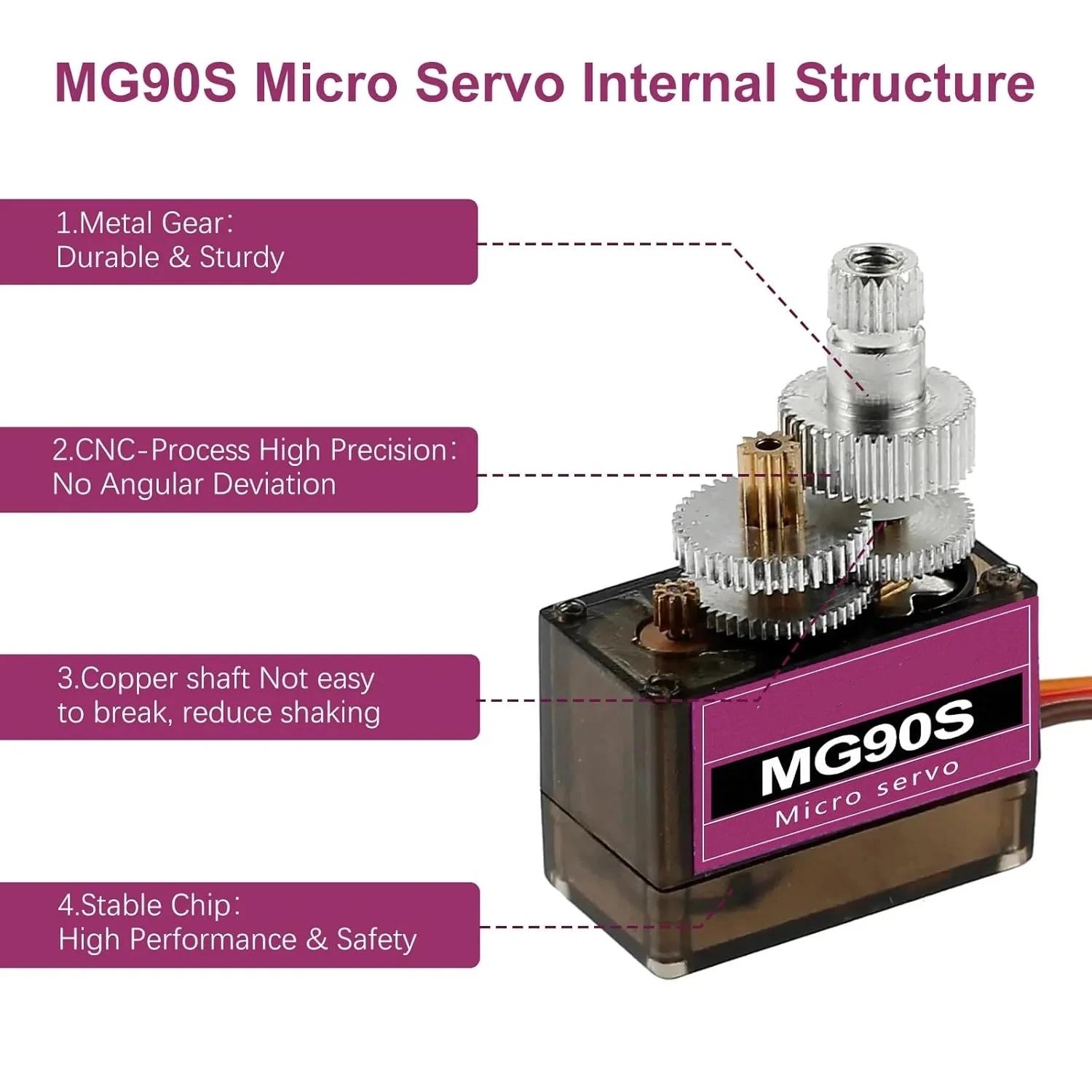 MG90S Servo 2/5/10 pièces tout engrenage métallique 9g SG90 Version améliorée pour hélicoptère avion bateau voiture Trex 450 RC Robot 180 360 degrés