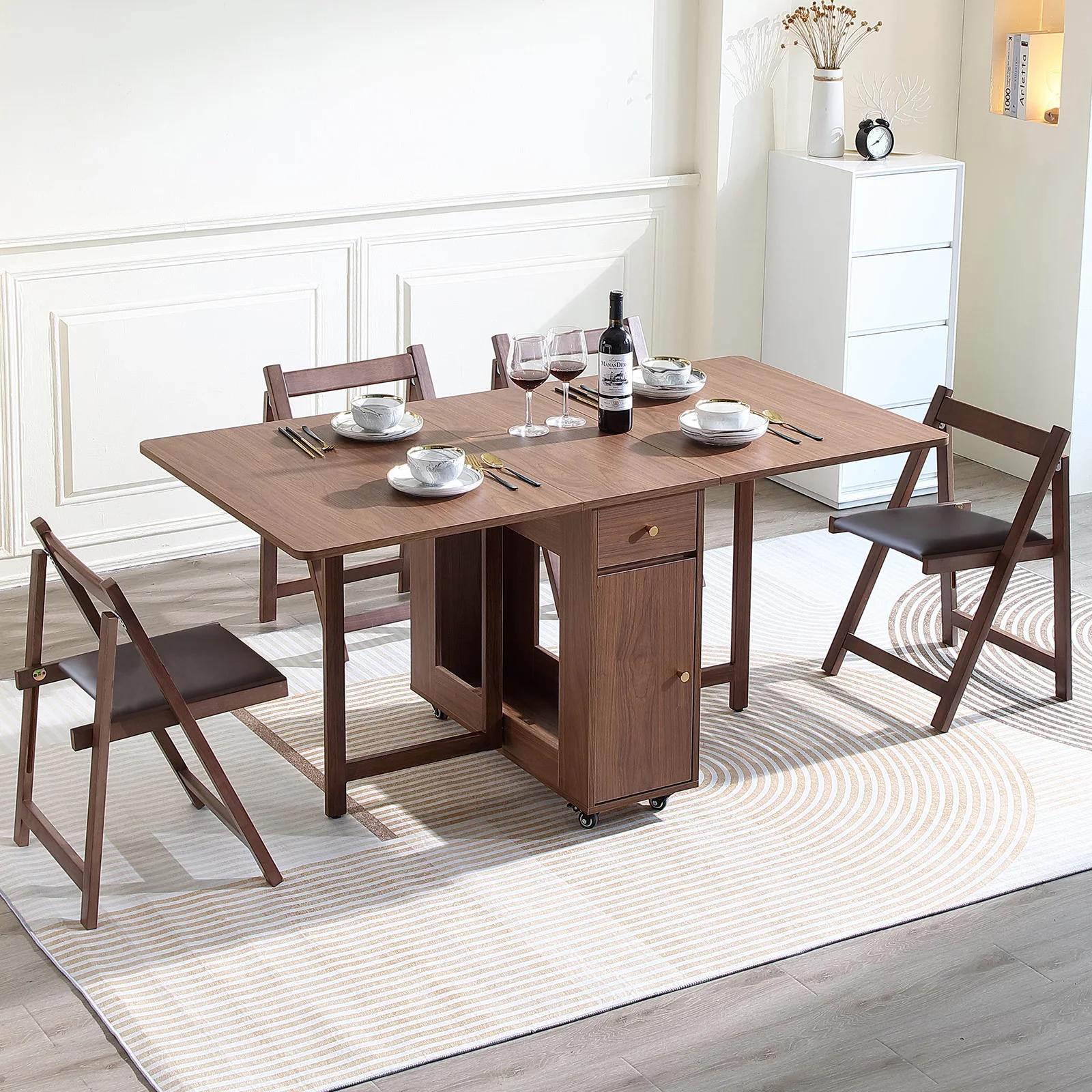 Table de salle à manger pliante extensible avec cuir chevelu tombant