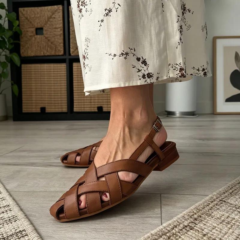 BEAUTODAY – sandales gladiateur en cuir de vache pour femmes