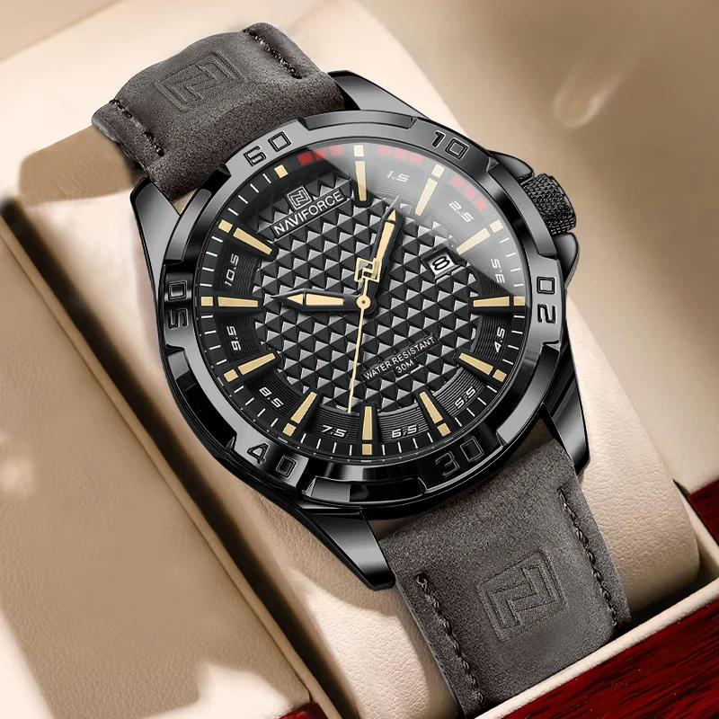 NAVIFORCE hommes Sport décontracté militaire Quartz calendrier montre-bracelet pour homme d'affaires en cuir étanche mâl