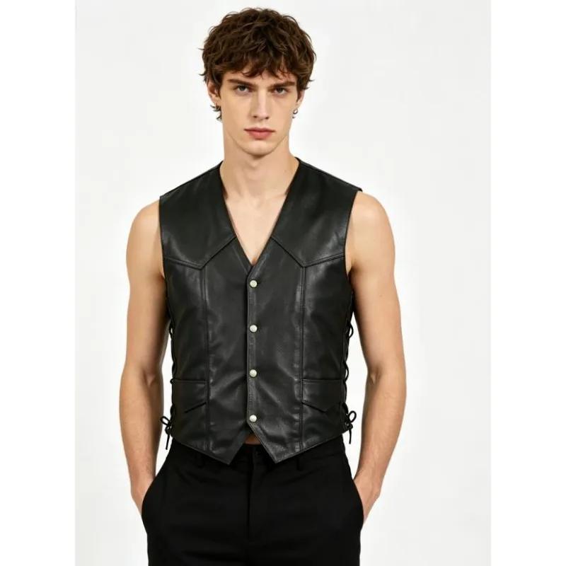 Veste en cuir rétro pour homme - haut sans manches - style disciplinaire - chevalier médiéval