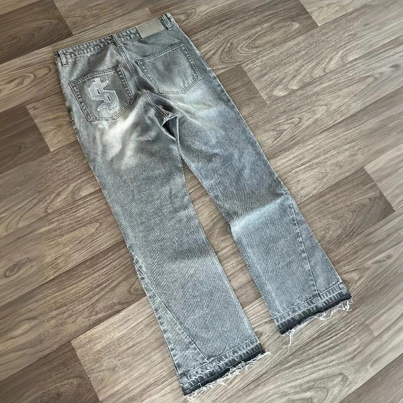 Y2K rétro jean couleur claire motif Dollar broderie épissure Denim pantalon gothique Hip Hop Streetwear hommes femmes mo