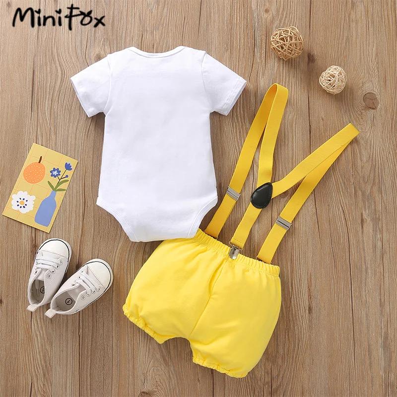 Tenue anniversaire 1 an bébé garçon MiniFox - Body et short à bretelles avec numéro 1 imprimé