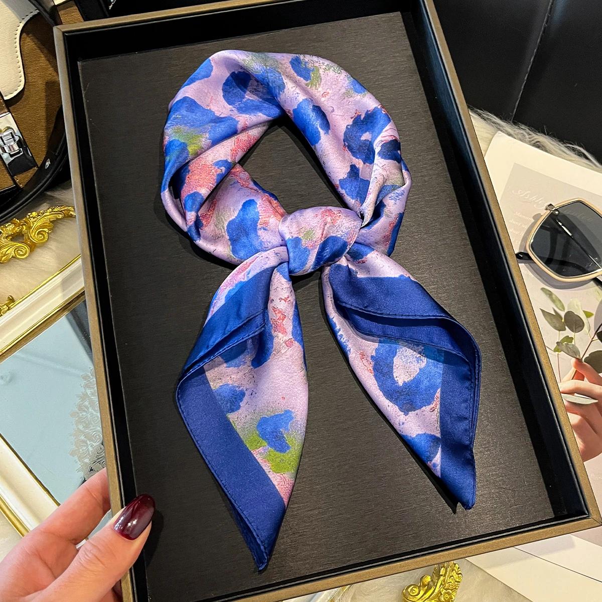 Écharpe en Soie pour Femme, Foulard Carré, Bandana, Hijab, Écharpe à Motifs Floraux, Châle, Bandeau pour Cheveux, Foulard de Luxe