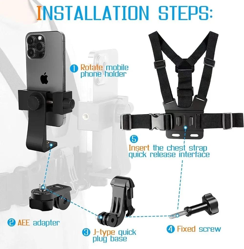 1 PC support de pince de téléphone réglable avec support de Fixation de sangle de poitrine pour appareil photo de Sport appareil photo de téléphone portable support noir accessoire