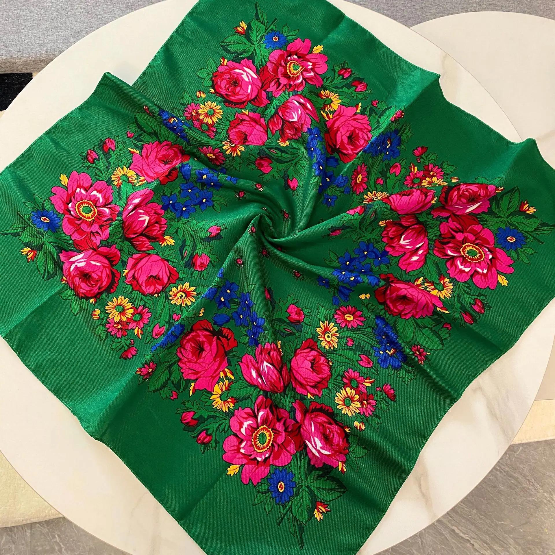 Foulard russe rétro fleur de cajou sergé coton carré châle femmes écharpe SJ1