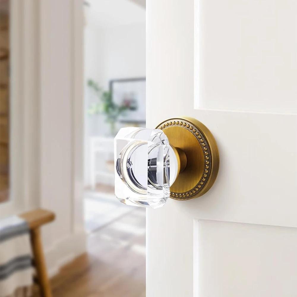 Poignée de porte intérieure, poignée en cristal, sans serrure, sans clé, un ensemble, or bronze argent avec accessoires