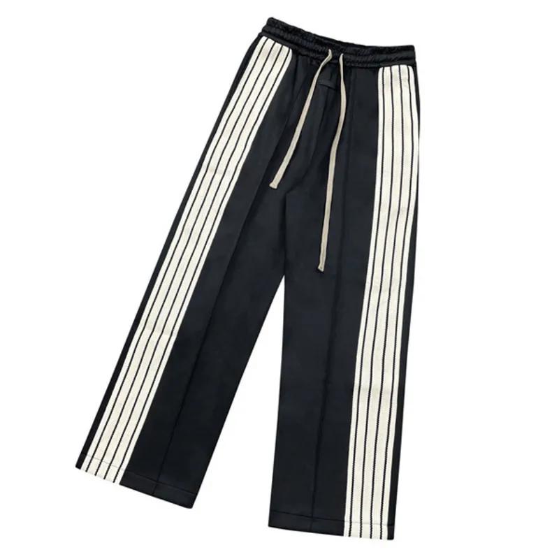HKSH printemps automne nouveau homme marée Style américain rayé Patchwork droit décontracté pantalon à jambes larges cor