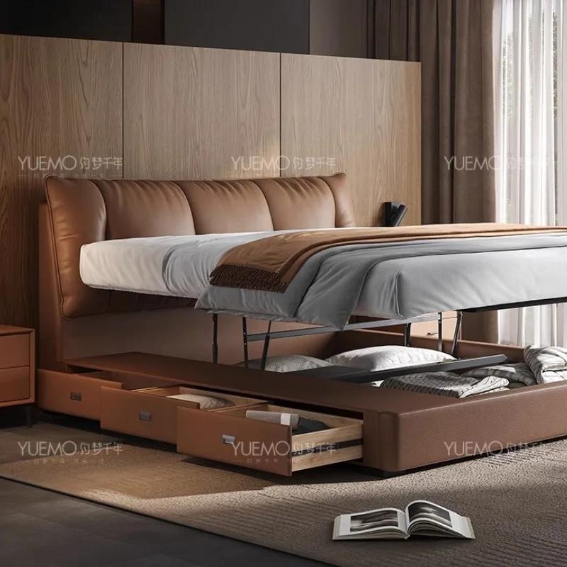 Cadre rembourré lit Queen tête de lit rangement minimaliste Spac lit moderne luxe dormir Mobilier Maison accessoires