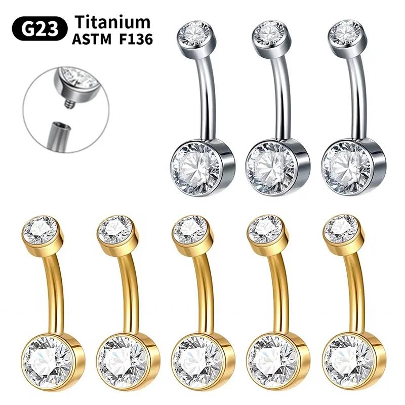 5/10 pièces anneau de nombril en titane 14G 6mm 8mm 10mm 12mm bijoux de perçage de ventre avec zirco