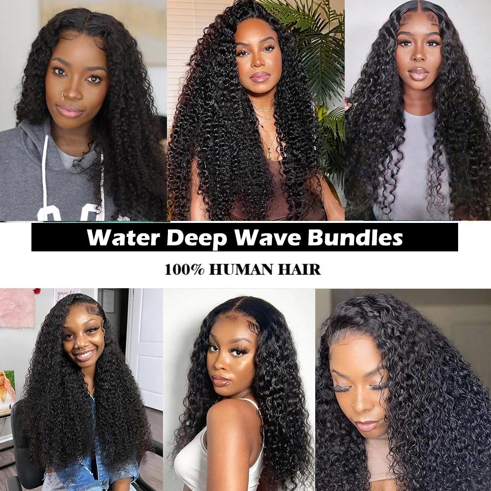 Bundles de cheveux humains bouclés longs pour femmes, cheveux bruts indiens, vague profonde, extensi