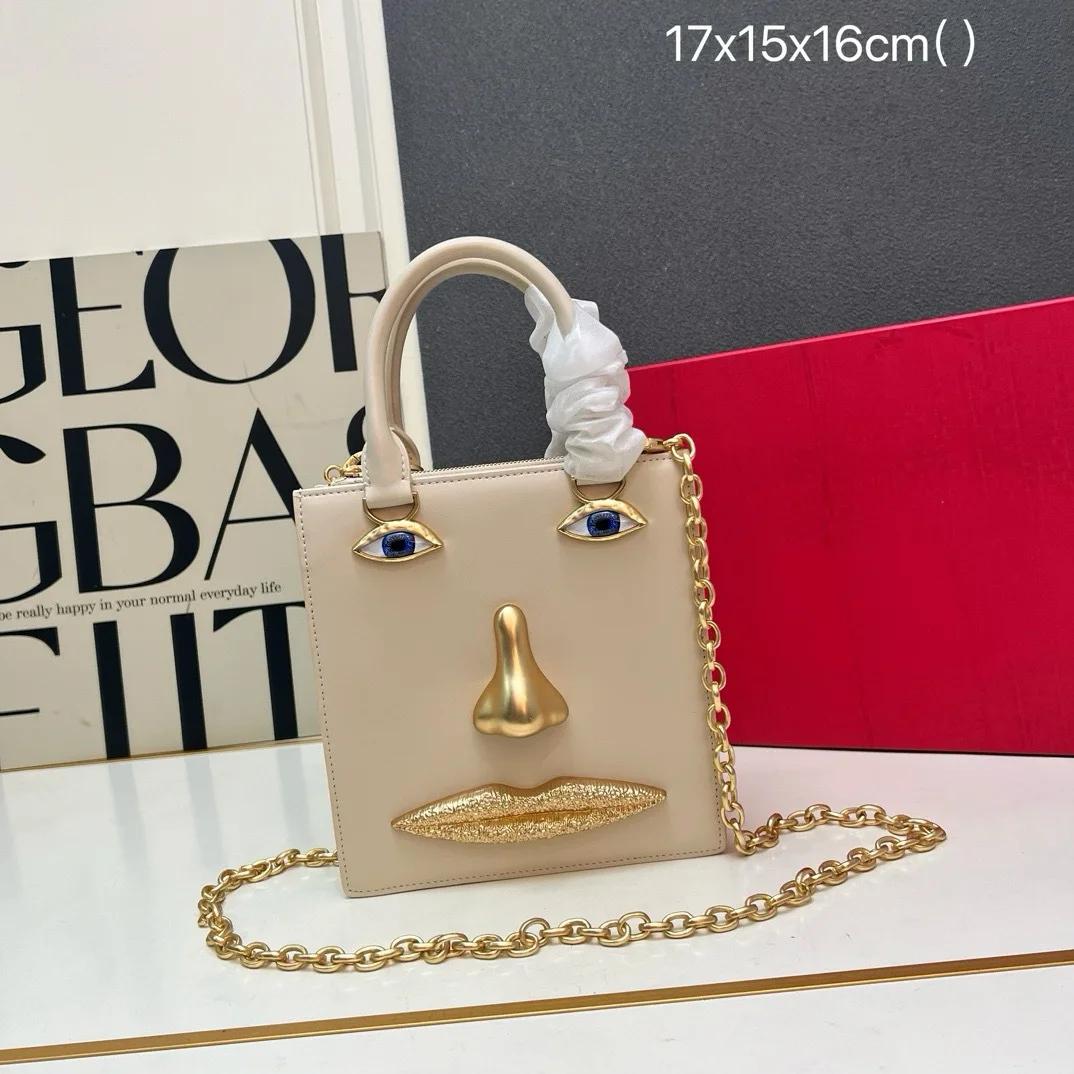 Mini sac en forme de visage pour femme, cuir noir de haute qualité, sac à main de marque de luxe, bi