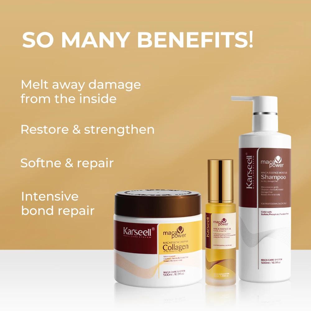 Karseell 3 pièces ensemble masque capillaire au collagène + Argan Oi + shampoing capillaire Essence