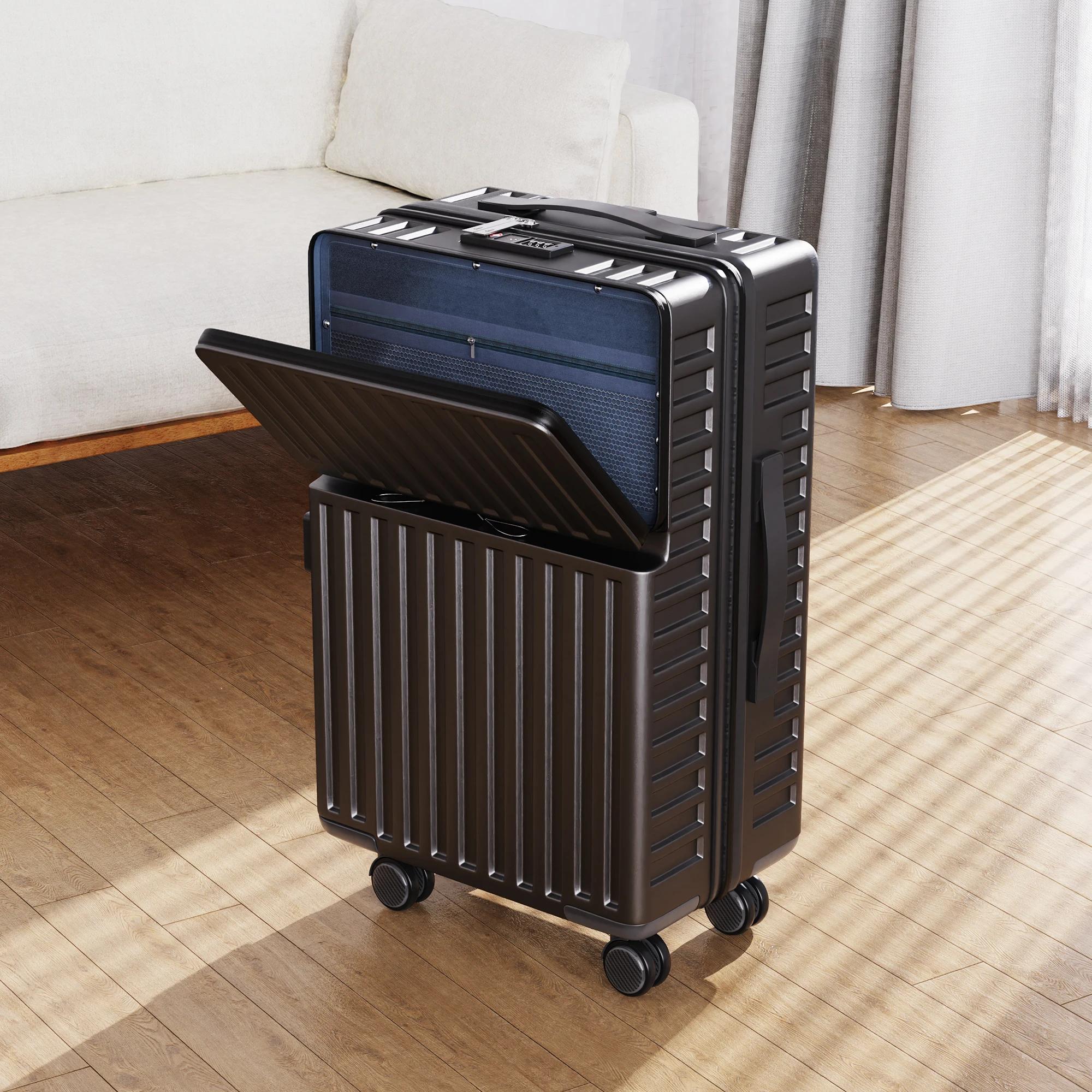 Superaly Ensemble de 2 valises de 20-24 pouces avec rangement frontal, bagages à roulettes silencieu