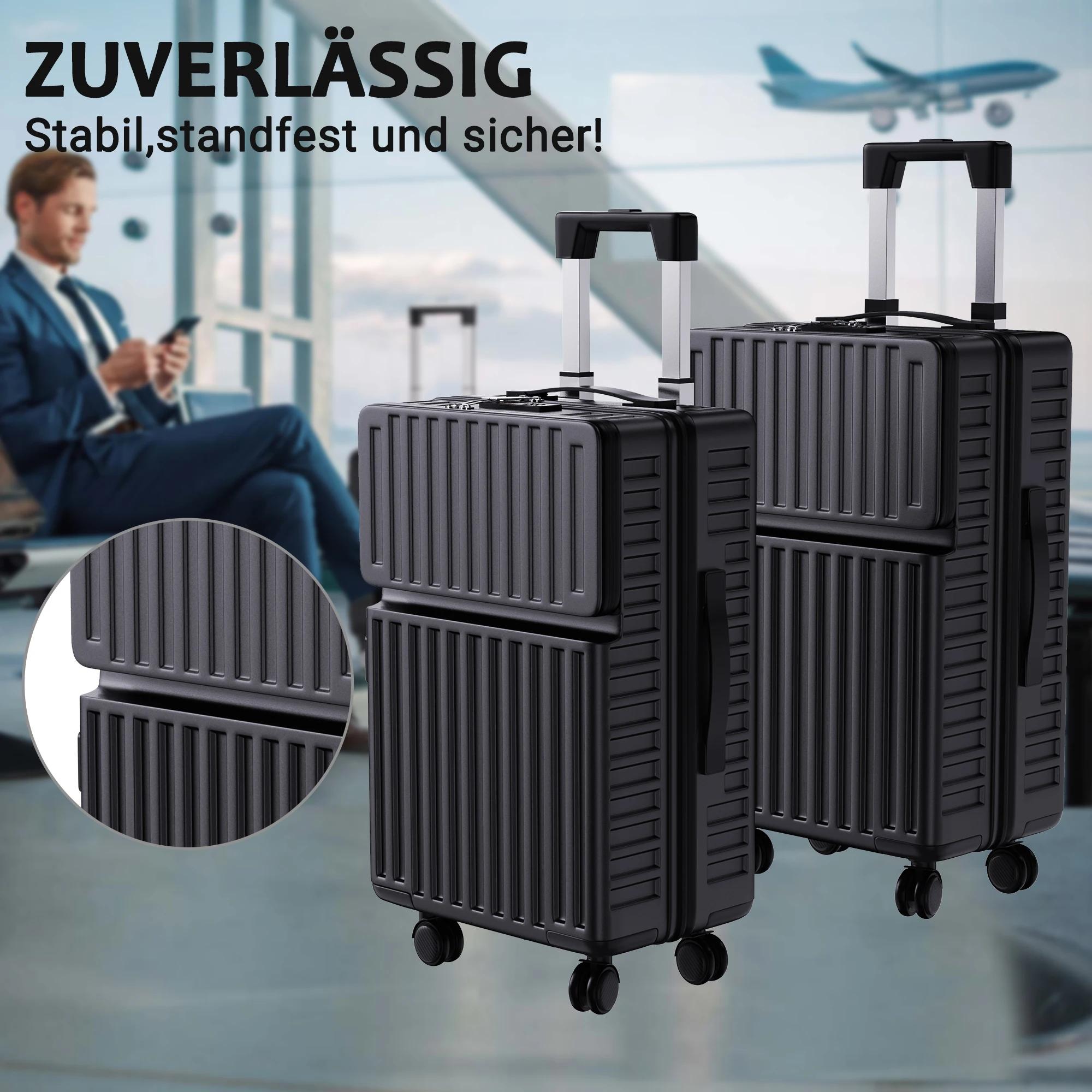 Superaly Ensemble de 2 valises de 20-24 pouces avec rangement frontal, bagages à roulettes silencieu