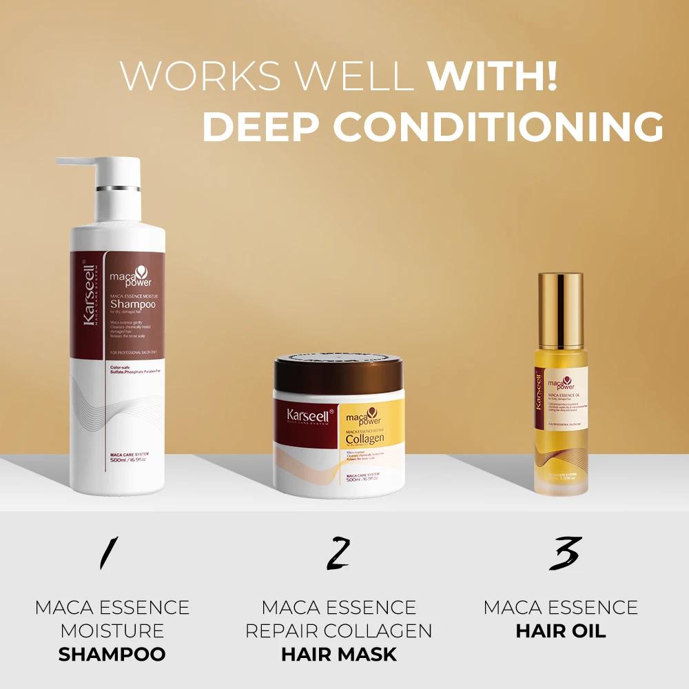 Karseell 3 pièces ensemble masque capillaire au collagène + Argan Oi + shampoing capillaire Essence
