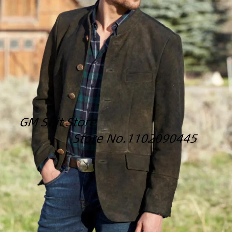 Veste élégante pour homme, style britannique, en daim, col montant, couleur unie, simple rangée de c