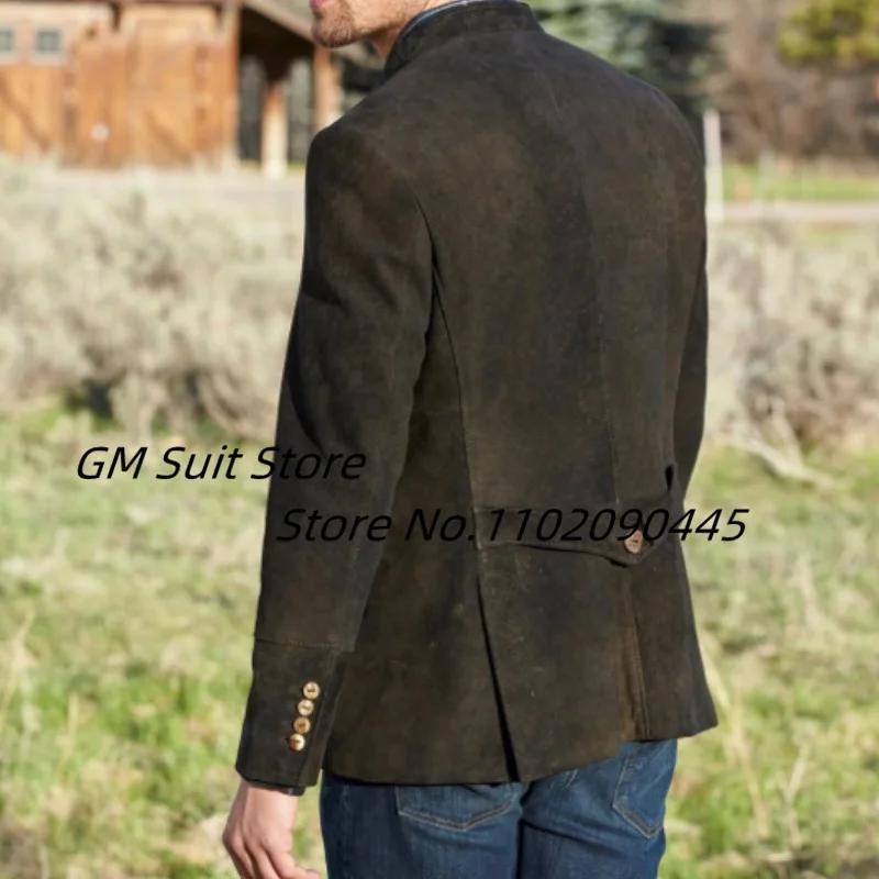 Veste élégante pour homme, style britannique, en daim, col montant, couleur unie, simple rangée de c