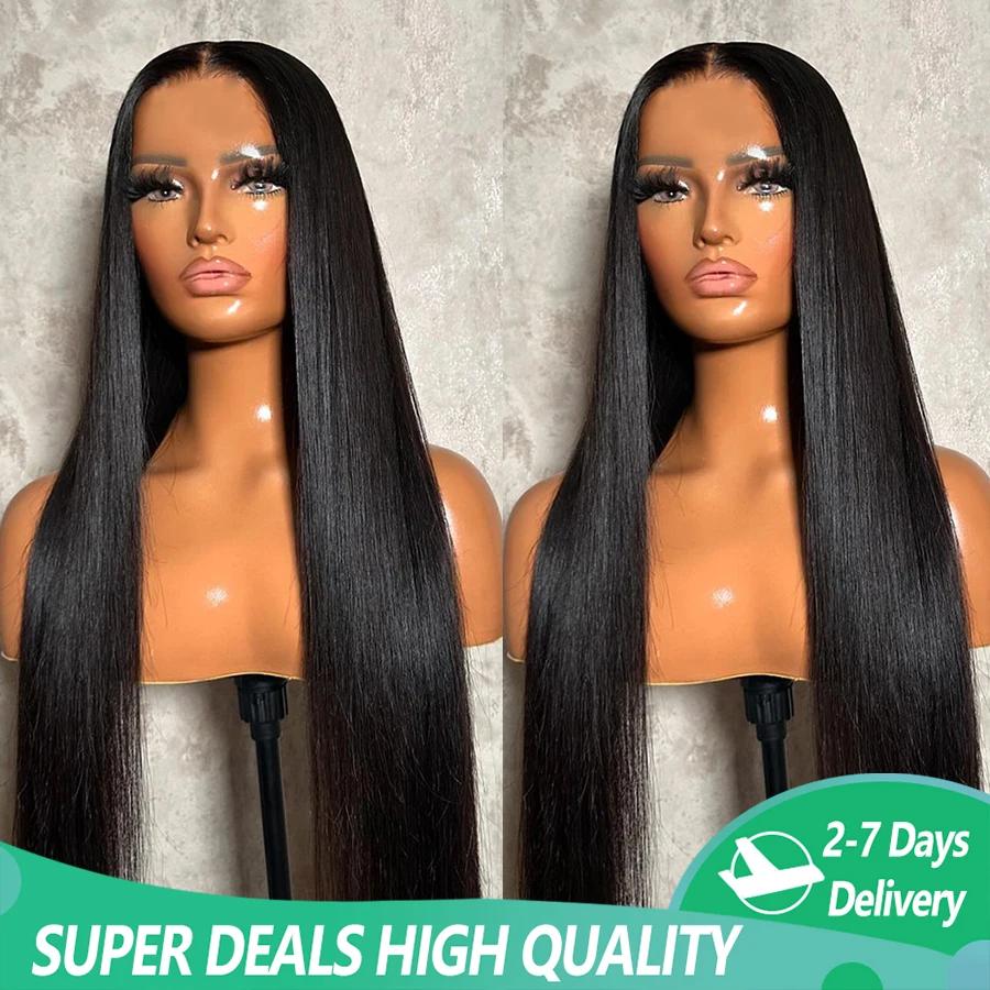 Sophia-Perruque Lace Closure Brésilienne Naturelle, Cheveux Lisses, Sans Colle, 4x4, 13x4, 13x6, Den