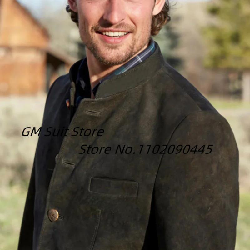 Veste élégante pour homme, style britannique, en daim, col montant, couleur unie, simple rangée de c