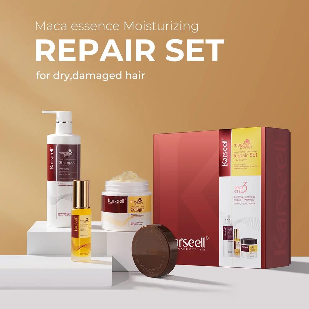 Karseell 3 pièces ensemble masque capillaire au collagène + Argan Oi + shampoing capillaire Essence
