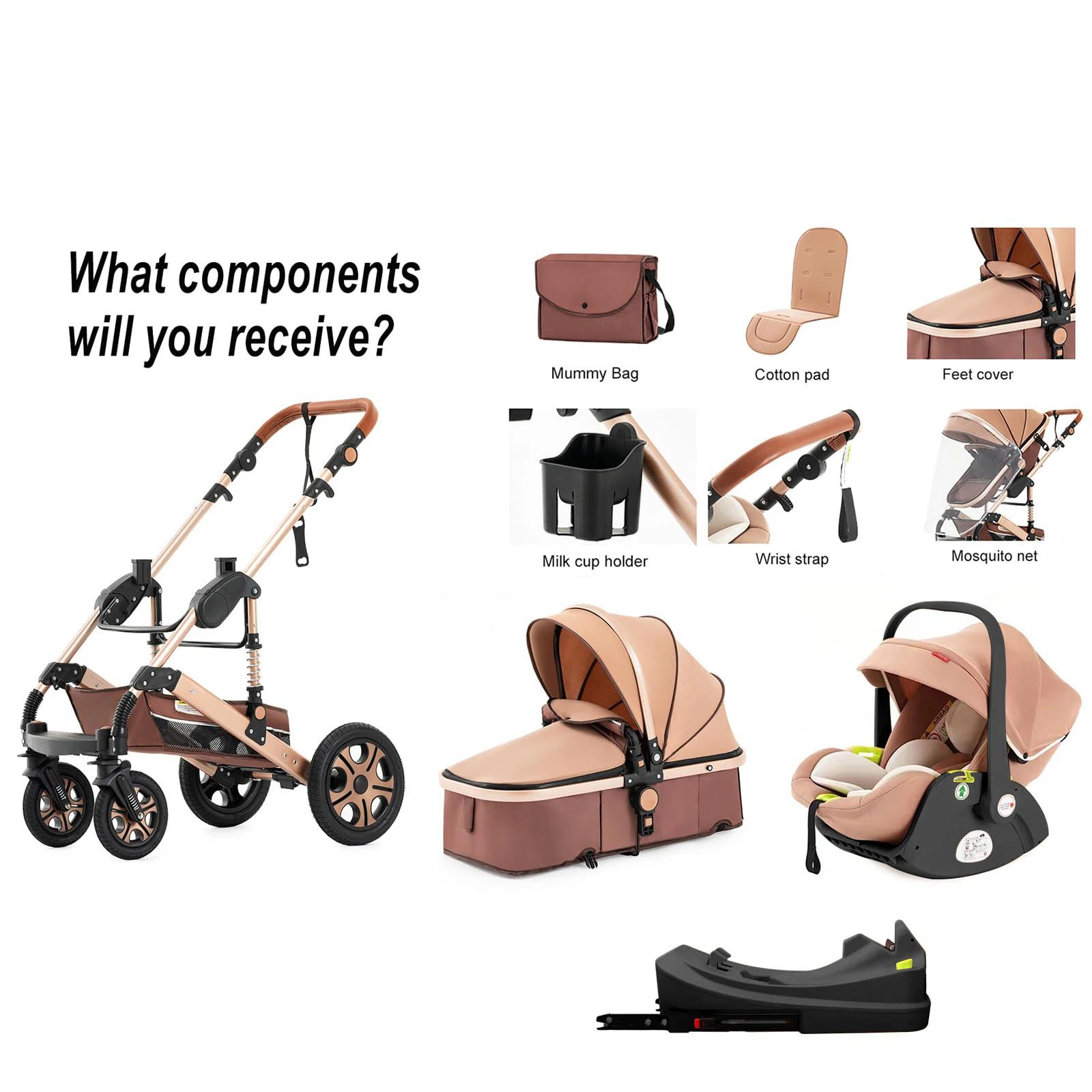 Système de voyage 3 en 1 avec siège auto Isofix - Poussette réversible pour nouveau-né et landau combiné