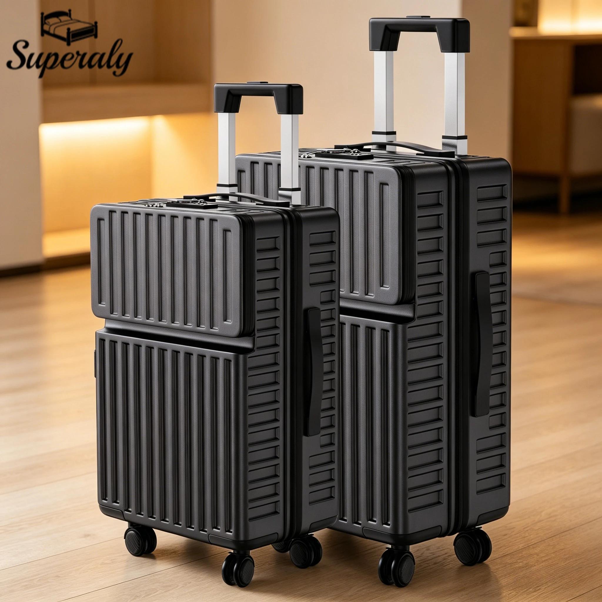 Superaly Ensemble de 2 valises de 20-24 pouces avec rangement frontal, bagages à roulettes silencieu