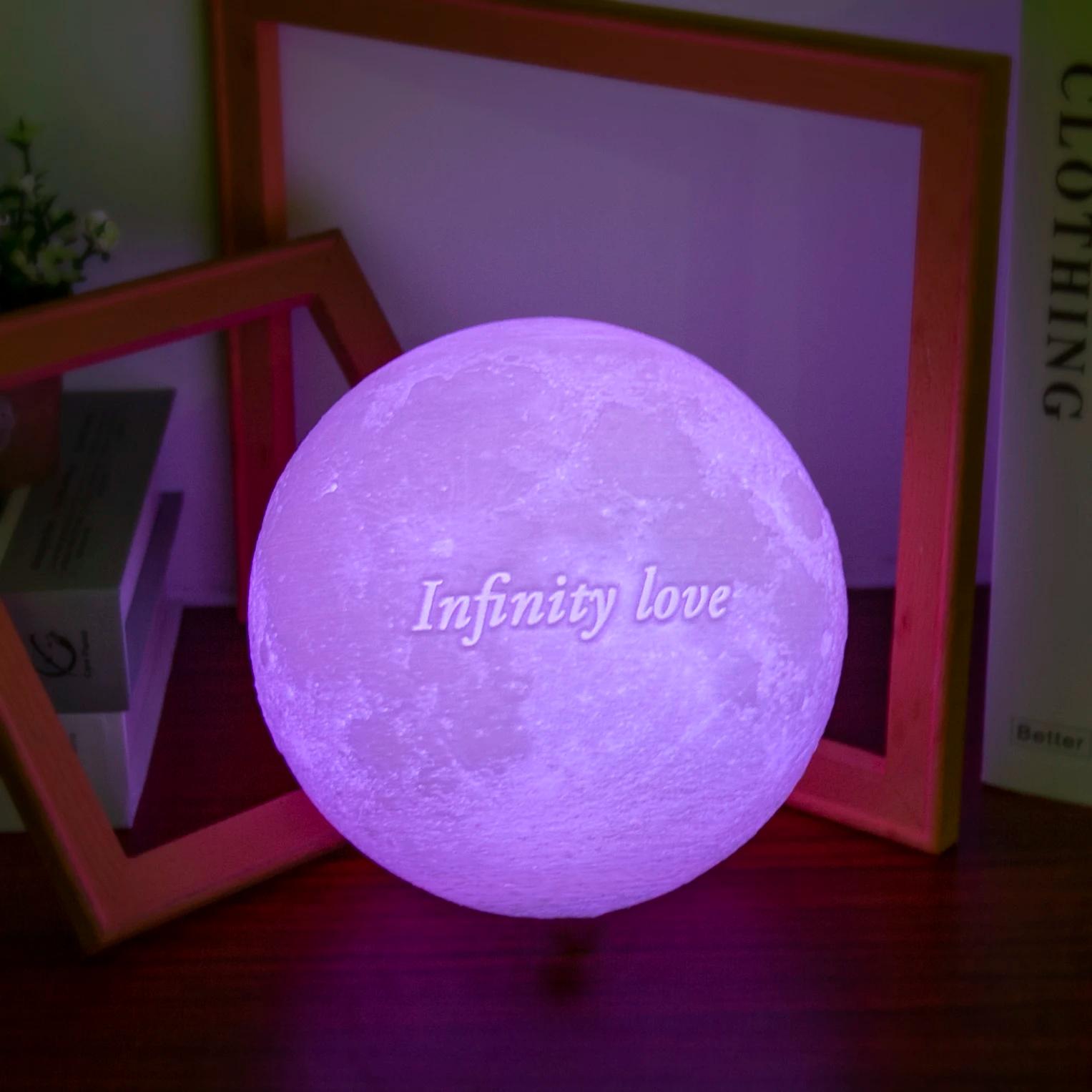 Lampe lunaire imprimée en 3D, texte Photo personnalisé, veilleuse USB personnalisée, anniversaire, f