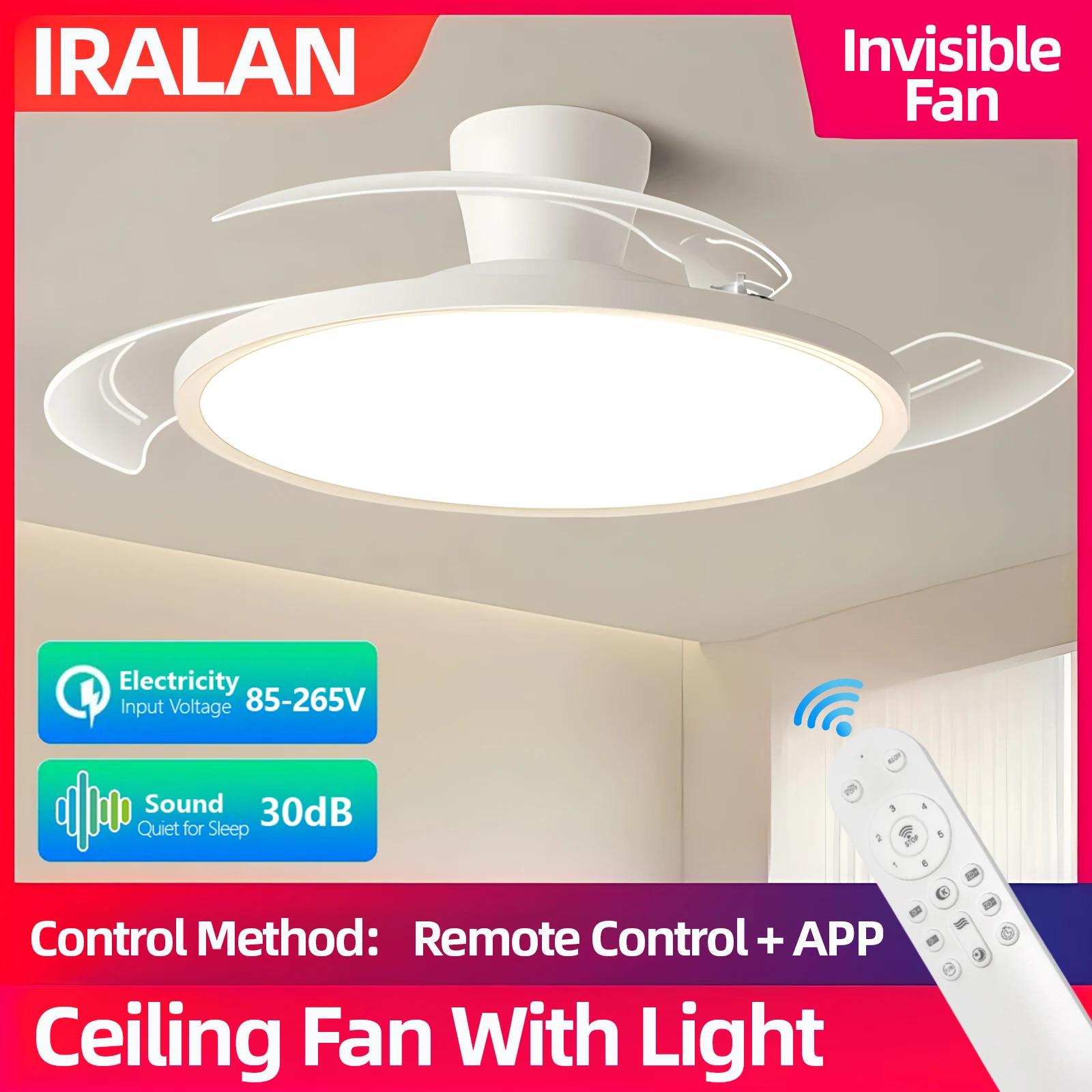 IRALAN-Ventilateur de Plafond Invisible Moderne avec Lumière LED, Moteur DC, Grand Volume d'Air, Tél