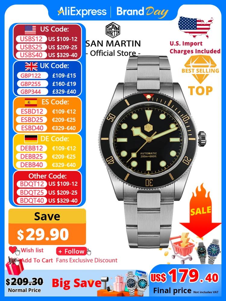 San Martin – montre de plongée rétro de luxe pour hommes, 40mm BB58, NH35, automatique, mécanique, s