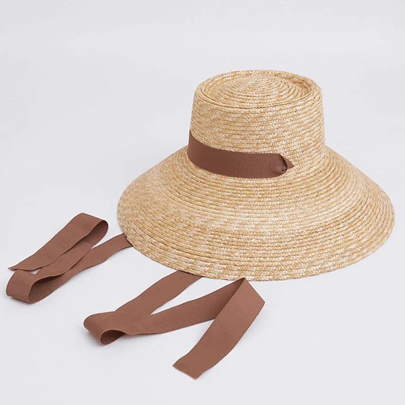 Chapeau de paille à large bord pour femmes, avec mentonnière, chapeaux de soleil d'été, Protection s