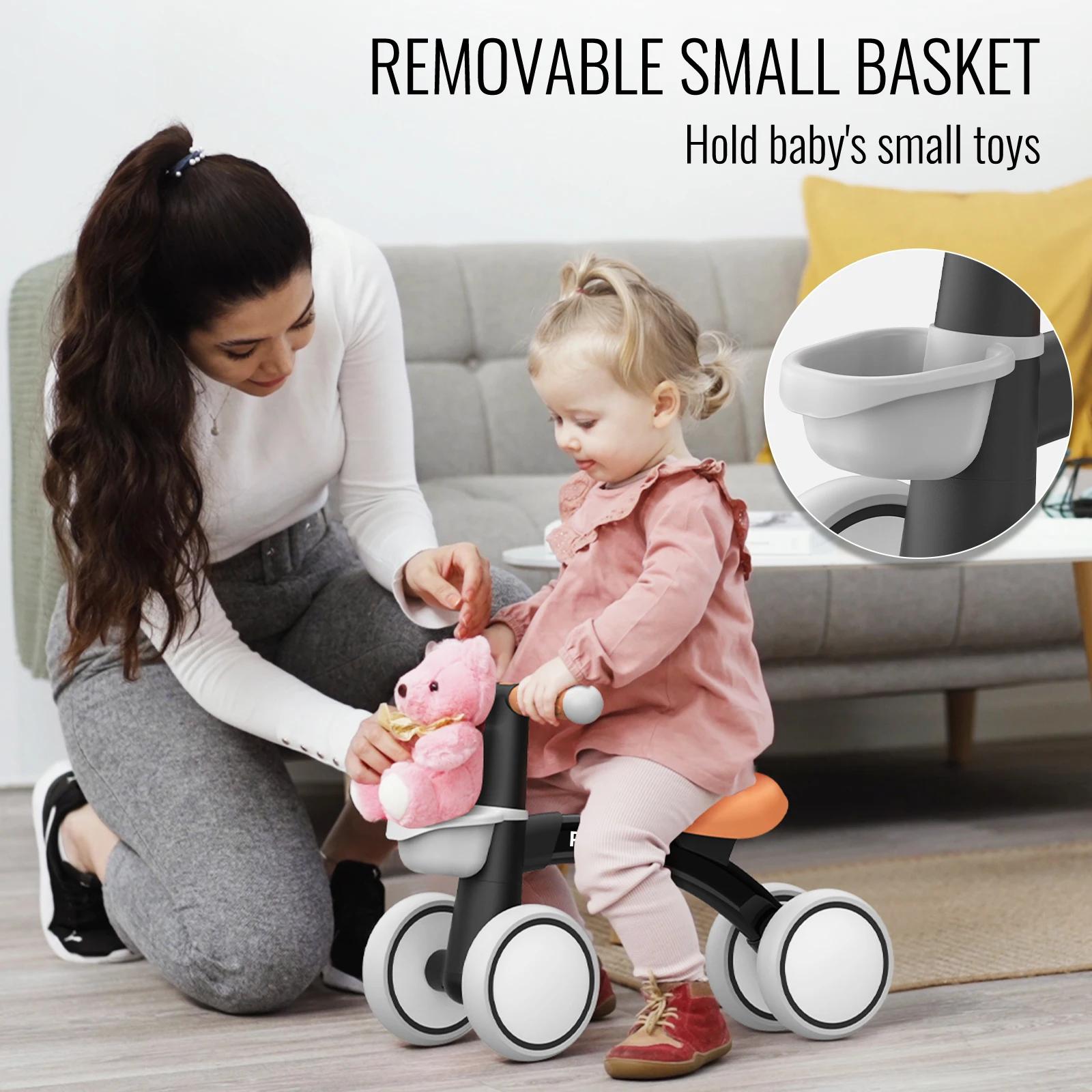 Draisienne 4 roues réglable pour bébé 12-24 mois - Portable avec panier amovible et poignée antidérapante