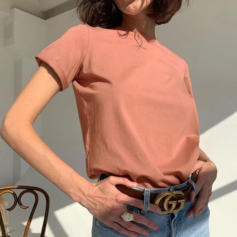 Hirsionsan-T-Shirt décontracté en coton pour femme, vêtement basique, doux, couleur unie, style Hara