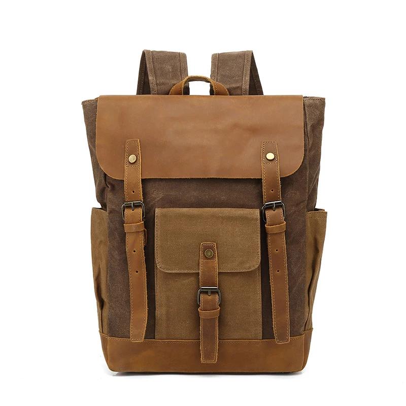 Hommes sac à dos voyage étanche ordinateur pochette d'ordinateur Vintage huile cire toile sacs à dos