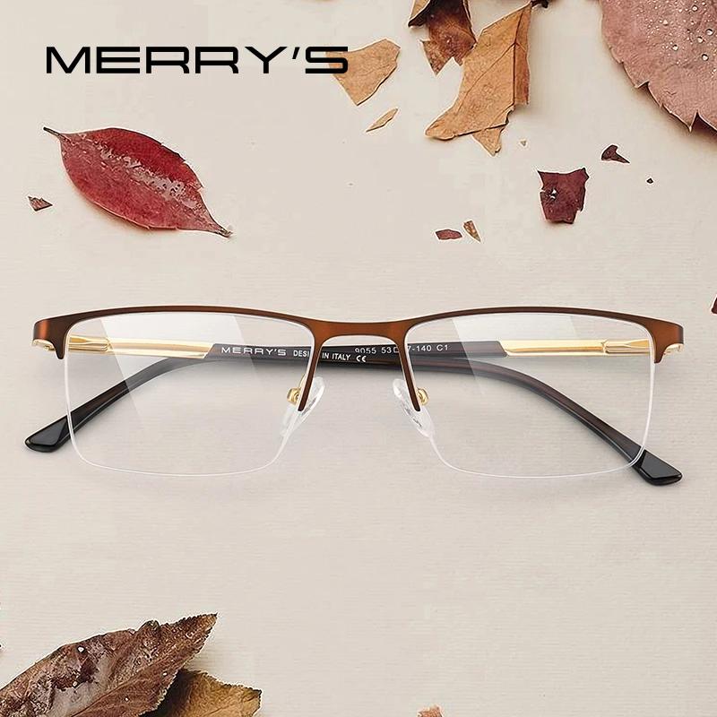 MERRYS-Lunettes à monture carrée pour hommes, demi-optique, ultralégères, style business, myopie, en