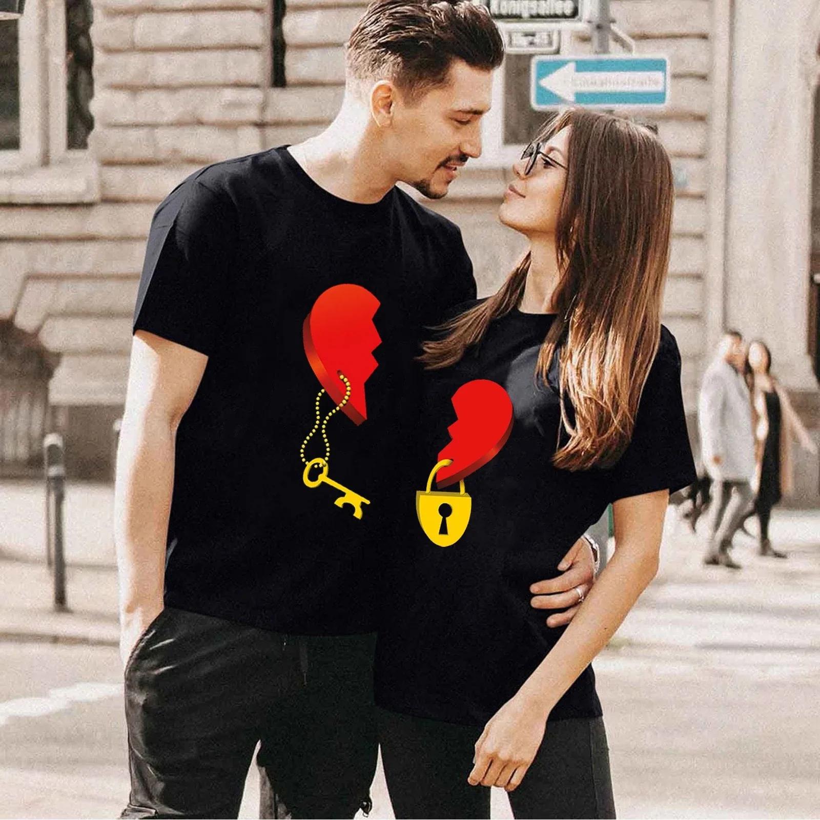 Couples T-shirt coeur clé serrure Mr mme imprimer Couple T-shirt été roi reine T-shirt décontracté h