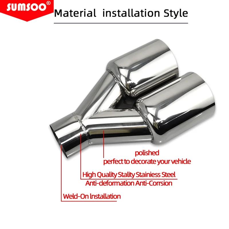 Véritable sumsoo double pointe d'échappement en acier inoxydable bord droit poli argent soudage sile