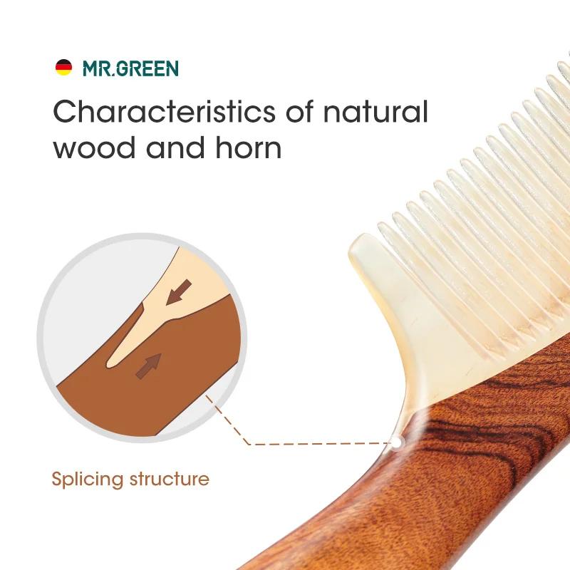 MR.GREEN – peigne en bois naturel avec Structure d'épissure de corne, peigne à cheveux à dents fines
