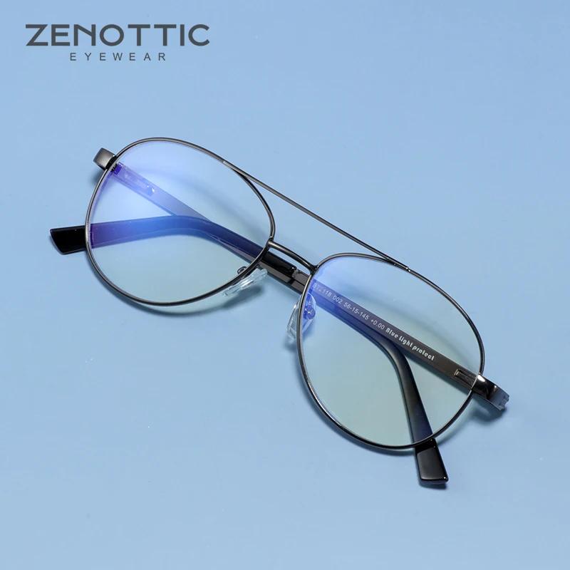 ZENOTTIC-Monture de lunettes d'ordinateur pilote, lunettes optiques en métal, anti-lumière bleue, co