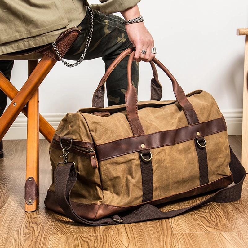 Sac de voyage en toile cirée imperméable pour hommes, bagage à main, grand fourre-tout Vintage pour
