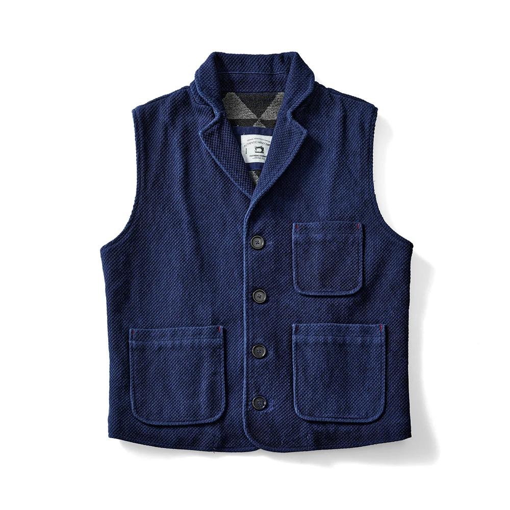 Veste indigo rétro d'Angleterre pour hommes, veste à revers optique rapCotton, manteau cardigan déco
