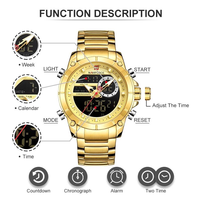 NAVIFORCE 9163 montre-bracelet de Sport originale de luxe pour hommes Quartz acier étanche double af