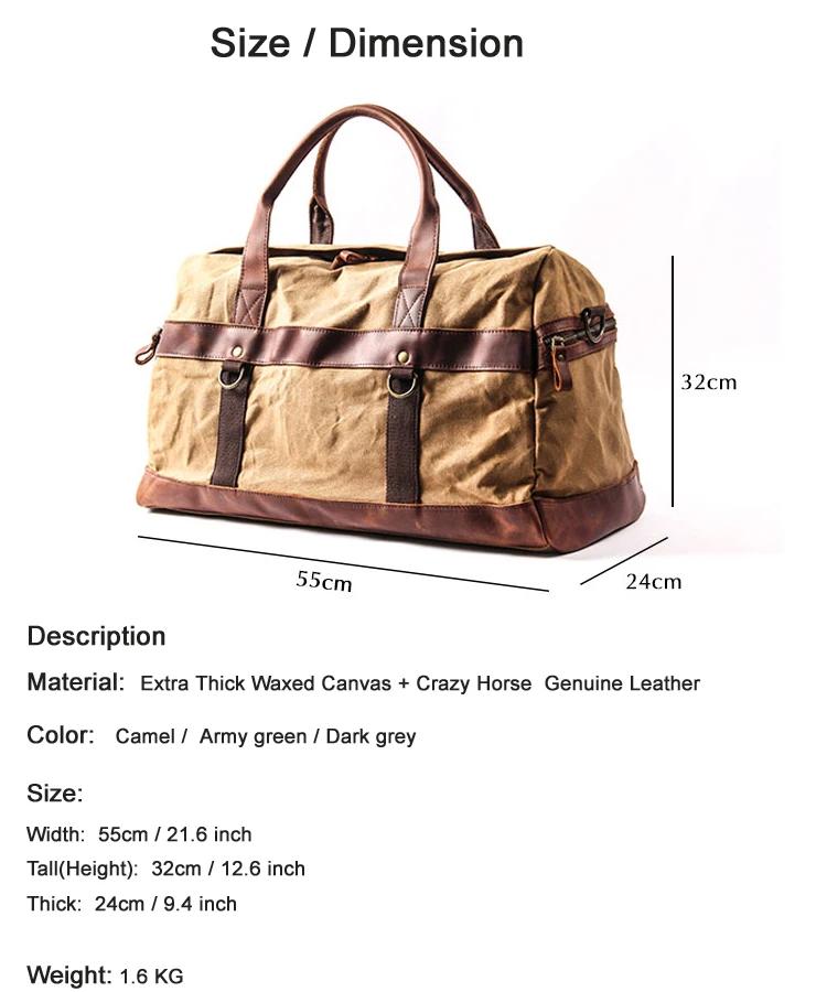 Sac de voyage en toile cirée imperméable pour hommes, bagage à main, grand fourre-tout Vintage pour