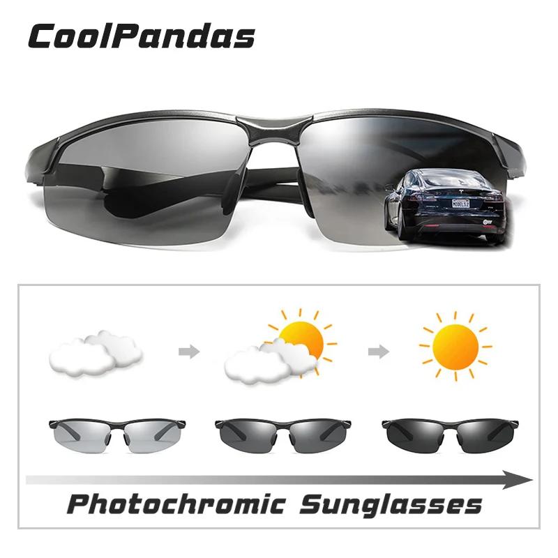 Nouveau aluminium sans monture lunettes de soleil photochromiques hommes lunettes de conduite polari