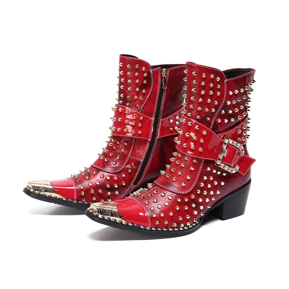 Bottes en cuir pointues à talons hauts pour hommes, chaussures de qualité, rivet, personnalité, chan