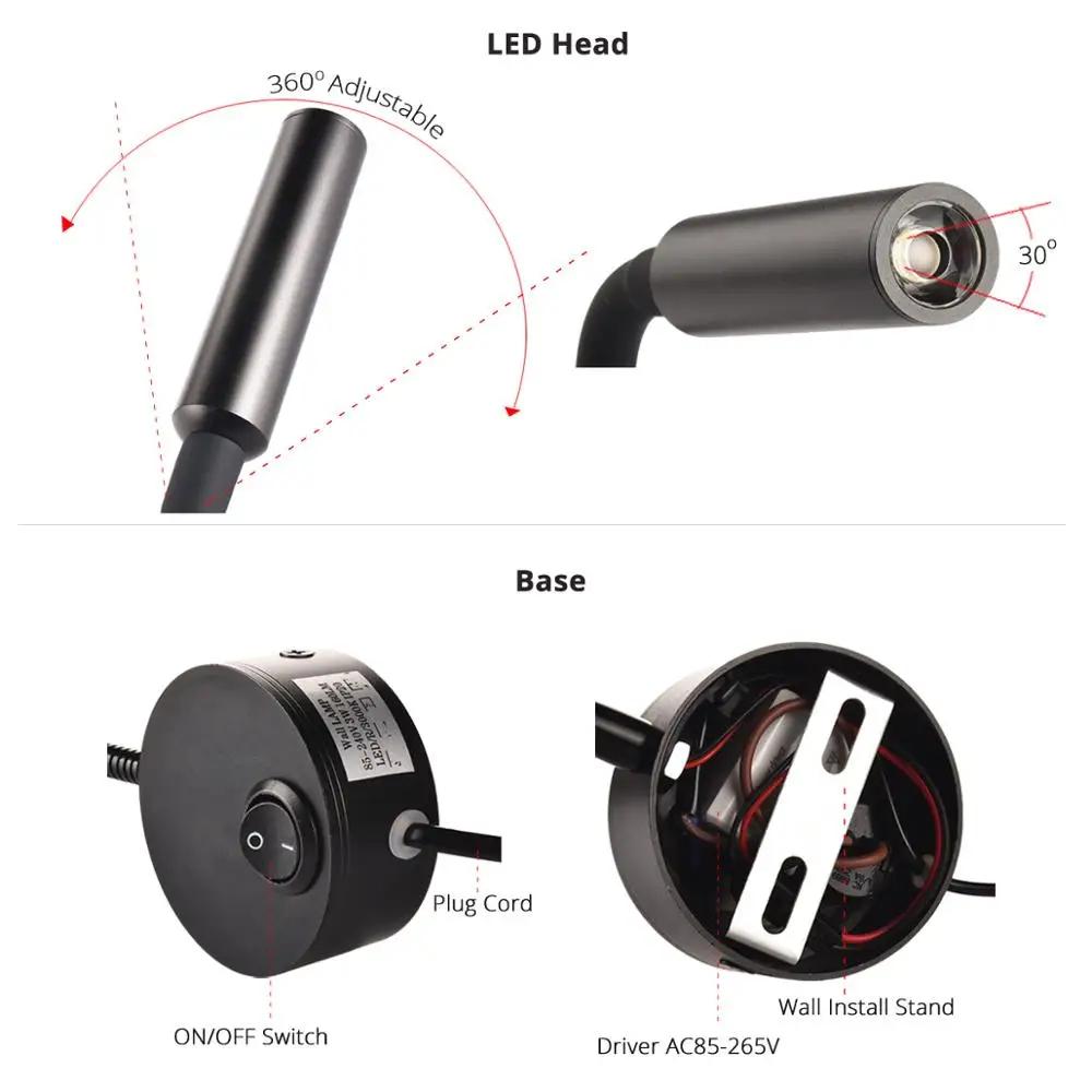 2 pièces стильн hôtel chevet travail étude lecture applique appliques 3W livre lampe veilleuse lumin