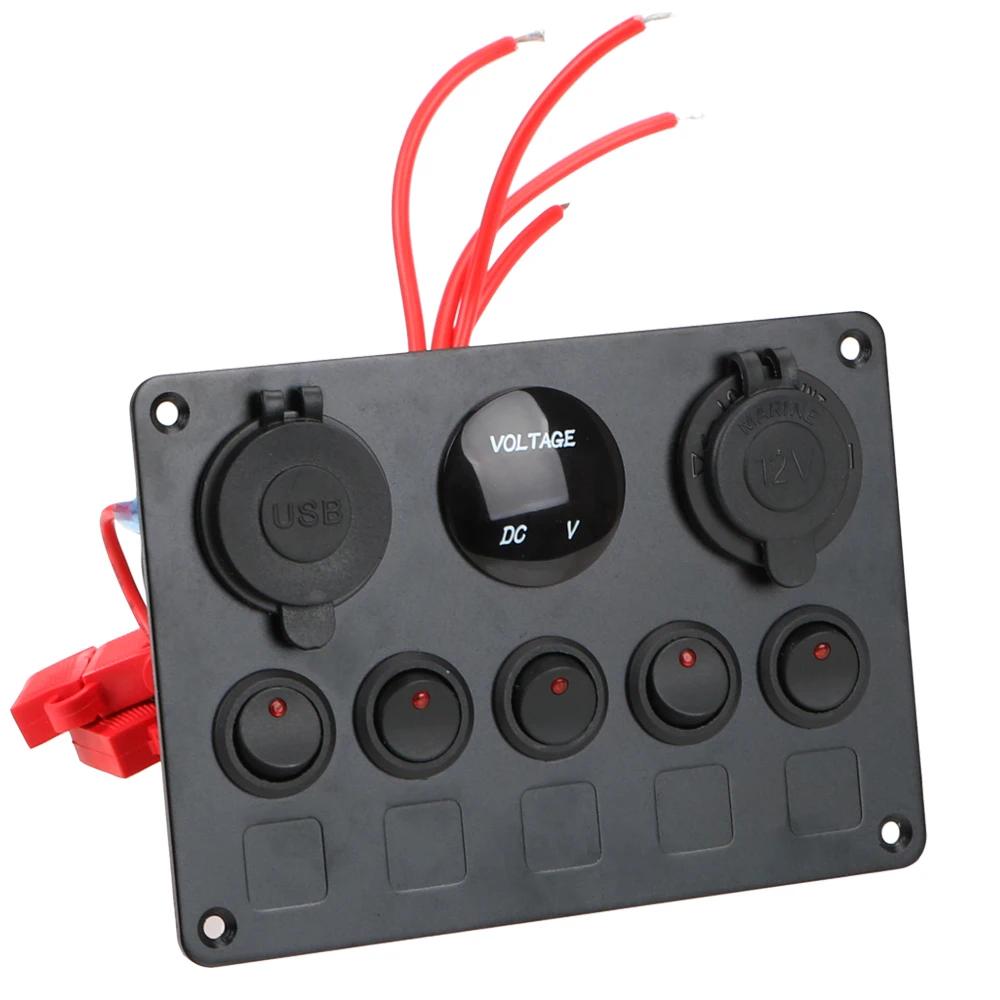 Panneau lumineux LED à 5 boutons, 12V 24V, chargeurs USB, jauge 3.0 volts, pour voiture, bateau, cam